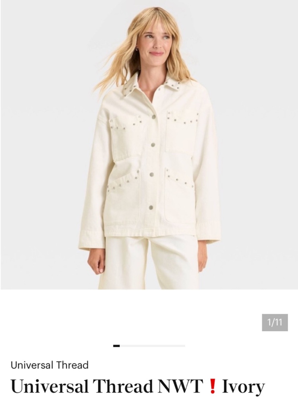 Universal Thread Ivory Stud-Embellished denim jacket NWT